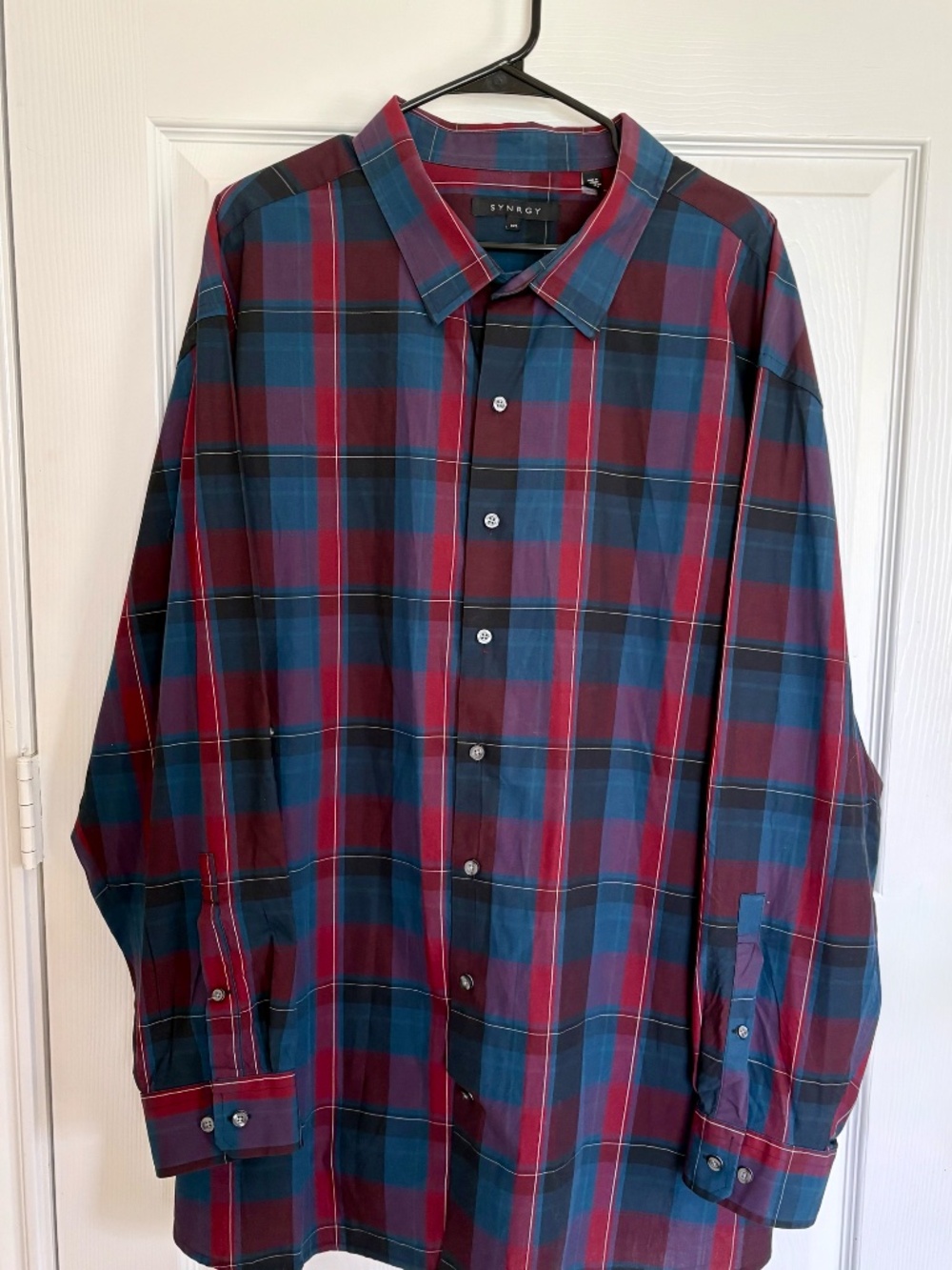 Synrgy Men's Size 3XL Big & Tall Plaid Long Sleeve Button-Down Casual Shirt